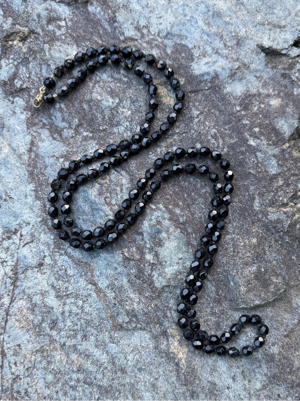Vintage Art Deco Black Faceted Glass Bead Necklace